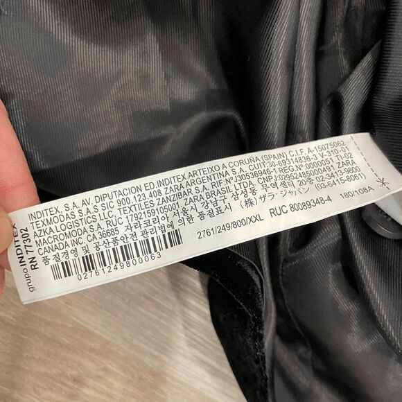 Zara Womens Coat Jacket Collared Double Breasted Vevlet Black Size 2X-Large - Picture 8 of 11